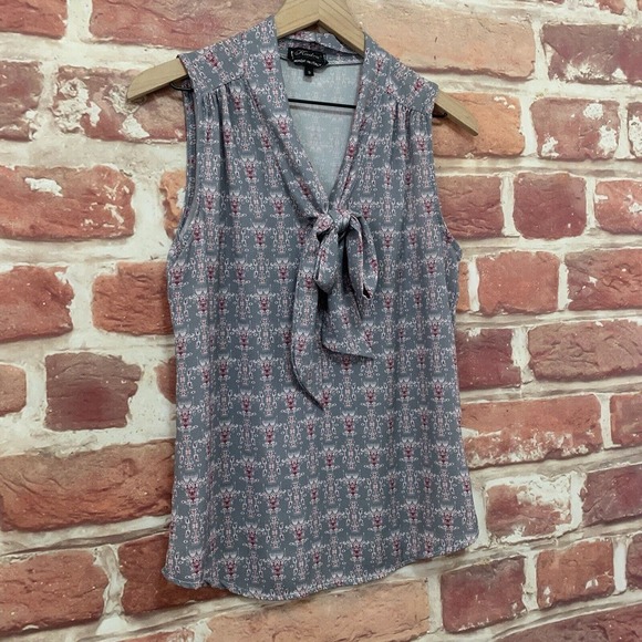 Kadra Made In Italy Top Women's Small Gray Burgundy Multicolor Abstract Blouse - Picture 2 of 9